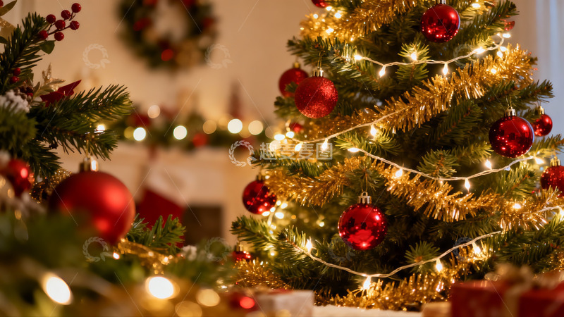 高清大图下载【趣麦麦图】圣诞树装饰闪烁灯光