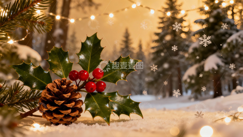 高清大图下载【趣麦麦图】雪夜圣诞装饰静物