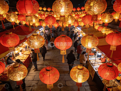 夜市灯笼高挂人群熙攘