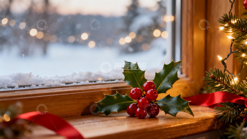 高清大图下载【趣麦麦图】窗台冬日装饰与雪景