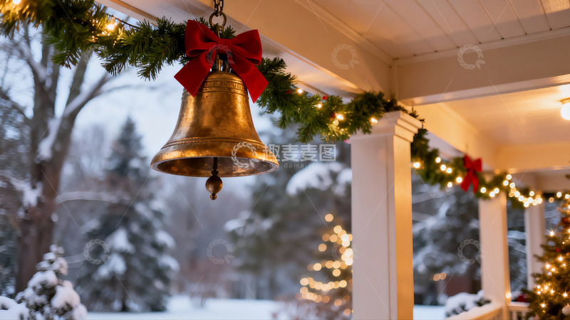 高清大图下载【趣麦麦图】雪景门廊圣诞铃铛装饰