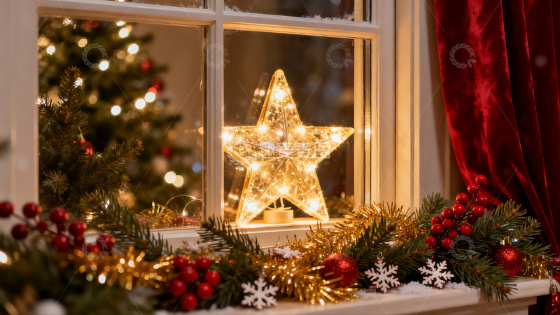 高清大图下载【趣麦麦图】圣诞窗台装饰温馨节日氛围