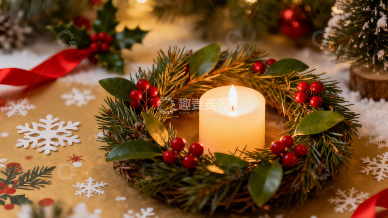 高清大图下载【趣麦麦图】圣诞蜡烛花环温馨节日装饰