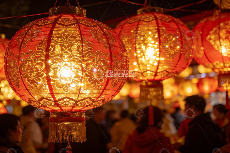 高清大图下载【趣麦麦图】夜市红灯笼光影璀璨