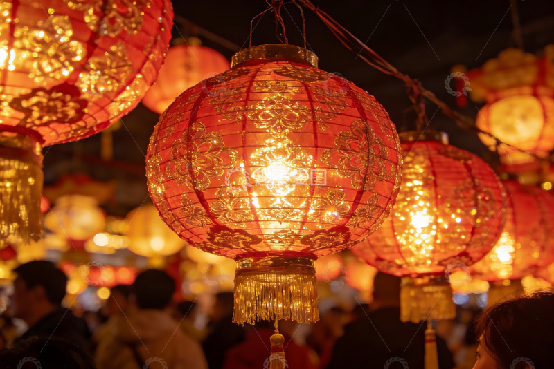 高清大图下载【趣麦麦图】夜市红灯笼光影璀璨