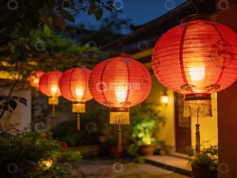 夜幕下红灯笼高挂