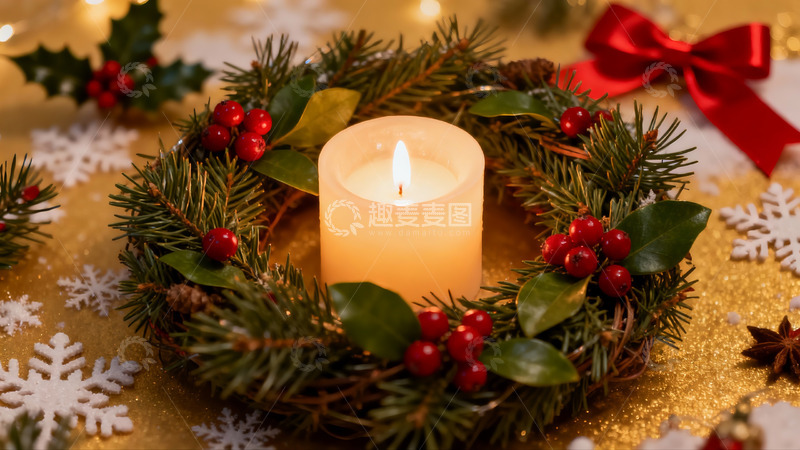 高清大图下载【趣麦麦图】圣诞花环烛光装饰
