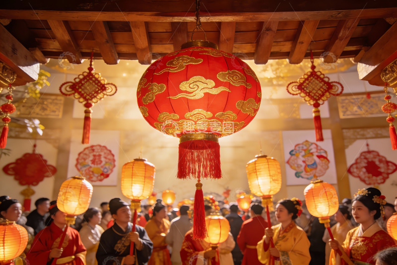 高清大图下载【趣麦麦图】古装人群手持灯笼庆佳节