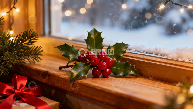 高清大图下载【趣麦麦图】窗台冬日圣诞装饰
