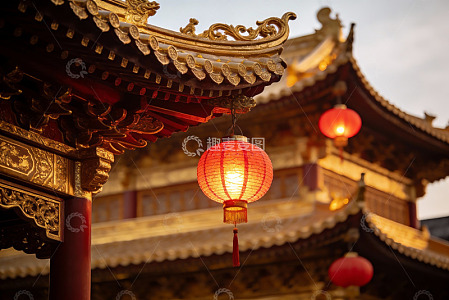 古建筑飞檐红灯笼