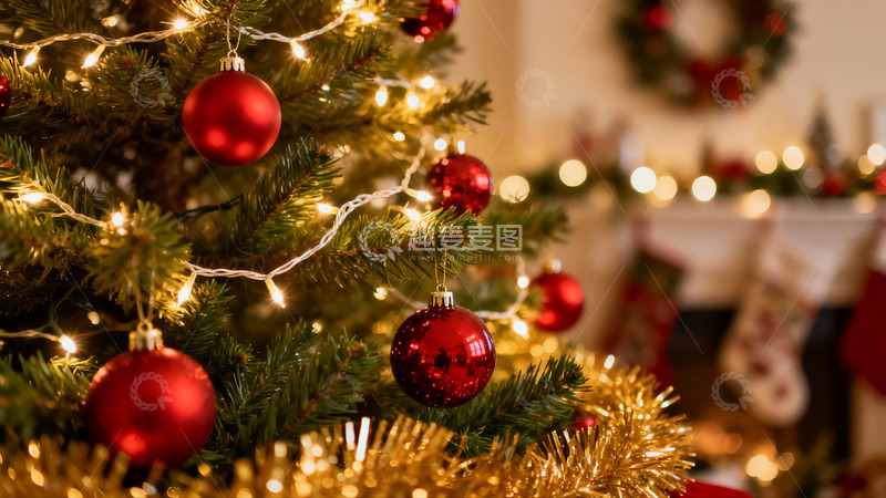 高清大图下载【趣麦麦图】圣诞树装饰特写节日氛围浓厚
