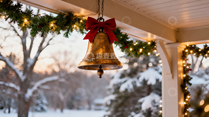 高清大图下载【趣麦麦图】雪景门廊圣诞铃铛装饰