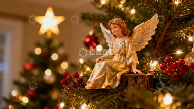 高清大图下载【趣麦麦图】圣诞树天使摆件温馨节日装饰
