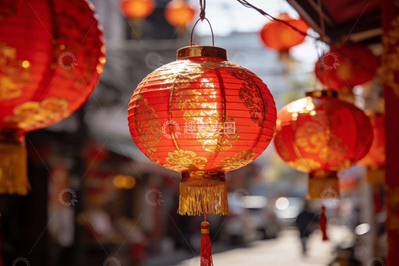 高清大图下载【趣麦麦图】红灯笼高挂街头节日氛围浓厚