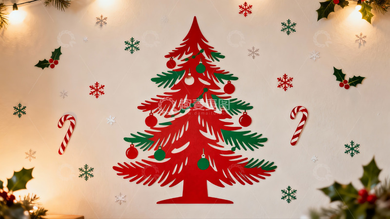 高清大图下载【趣麦麦图】圣诞树装饰墙节日氛围浓厚