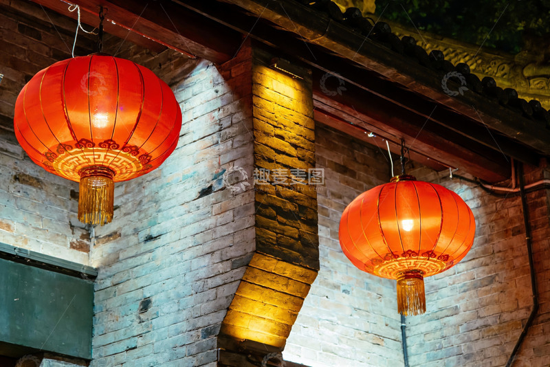高清大图下载【趣麦麦图】古建筑夜景红灯笼