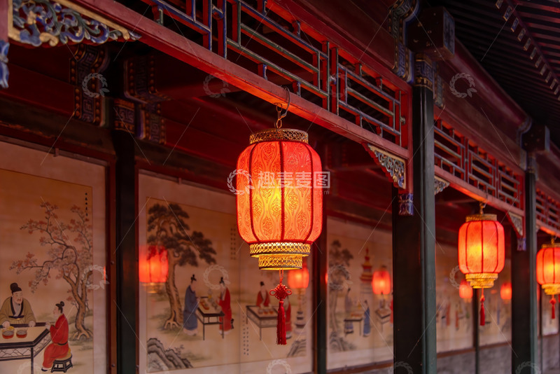 高清大图下载【趣麦麦图】古色古香建筑挂红灯笼