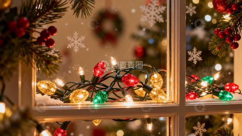 高清大图下载【趣麦麦图】圣诞窗景彩灯闪烁