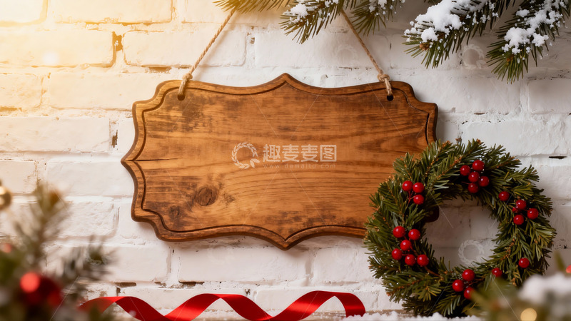 高清大图下载【趣麦麦图】圣诞装饰木牌与花环