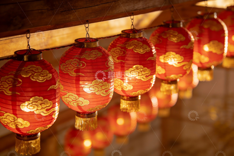 高清大图下载【趣麦麦图】红灯笼挂饰光影效果