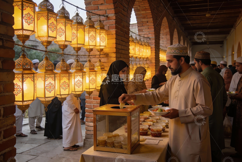 高清大图下载【趣麦麦图】异域风情灯笼下人群取食