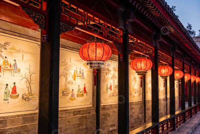 高清大图下载【趣麦麦图】古色古香长廊夜景