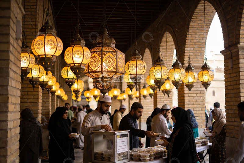 高清大图下载【趣麦麦图】传统市场灯笼下人群聚集