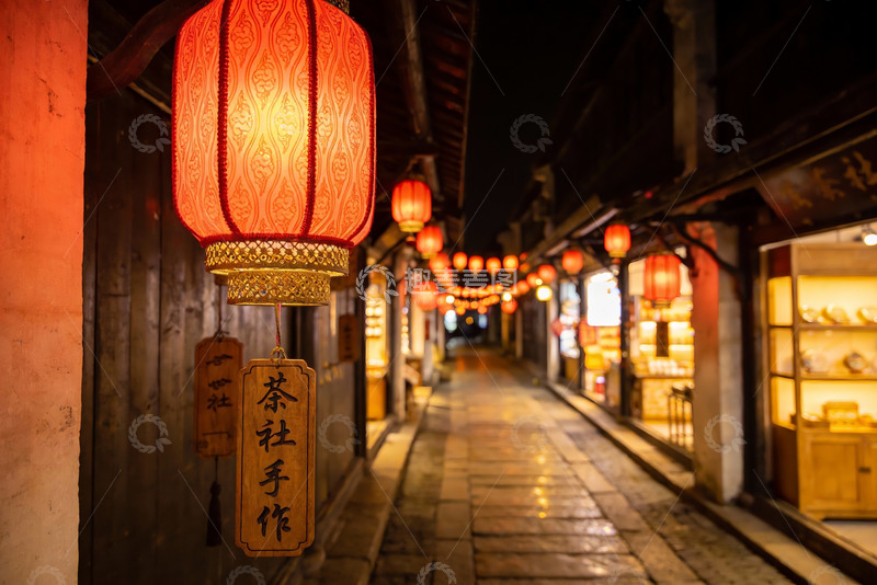 高清大图下载【趣麦麦图】古街夜景红灯笼高挂