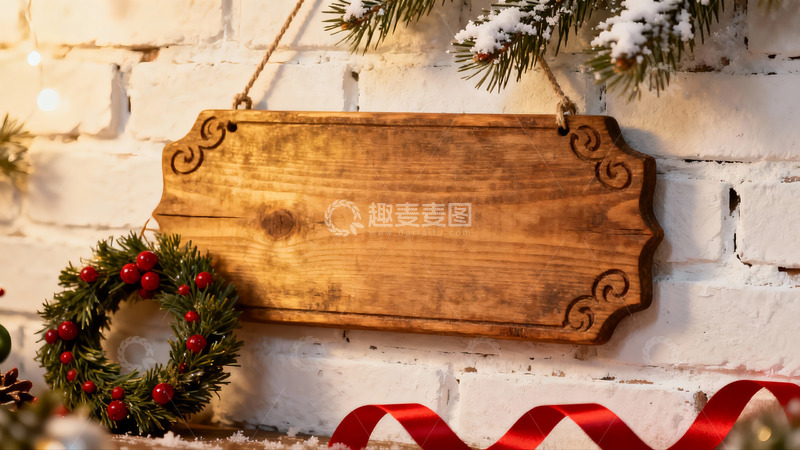 高清大图下载【趣麦麦图】圣诞装饰木牌与花环