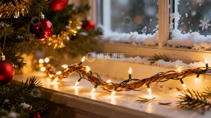 高清大图下载【趣麦麦图】圣诞窗台雪景温馨节日氛围