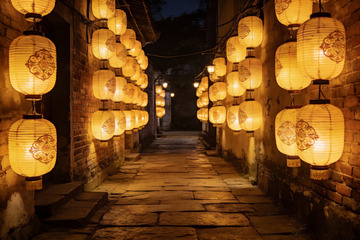 古巷夜景灯笼高挂