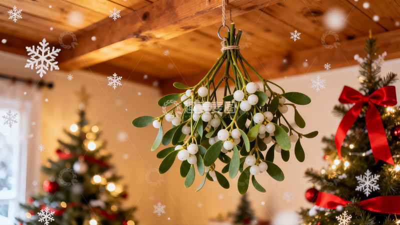 高清大图下载【趣麦麦图】圣诞槲寄生与装饰树