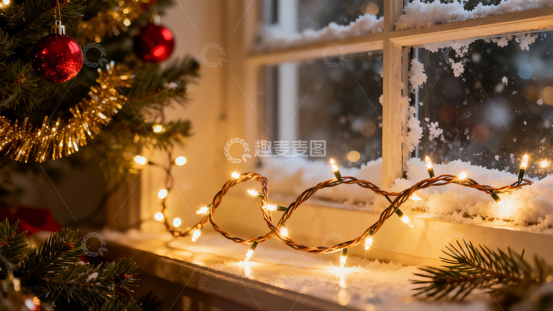 高清大图下载【趣麦麦图】圣诞树窗边灯光雪景
