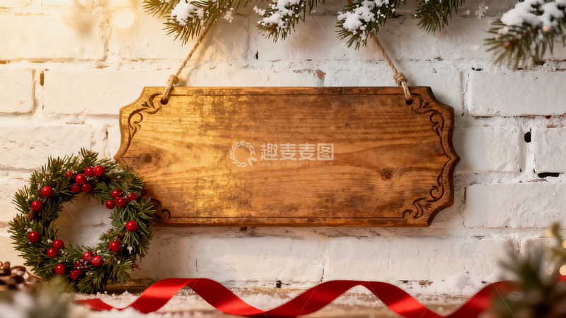 高清大图下载【趣麦麦图】圣诞装饰木牌与花环