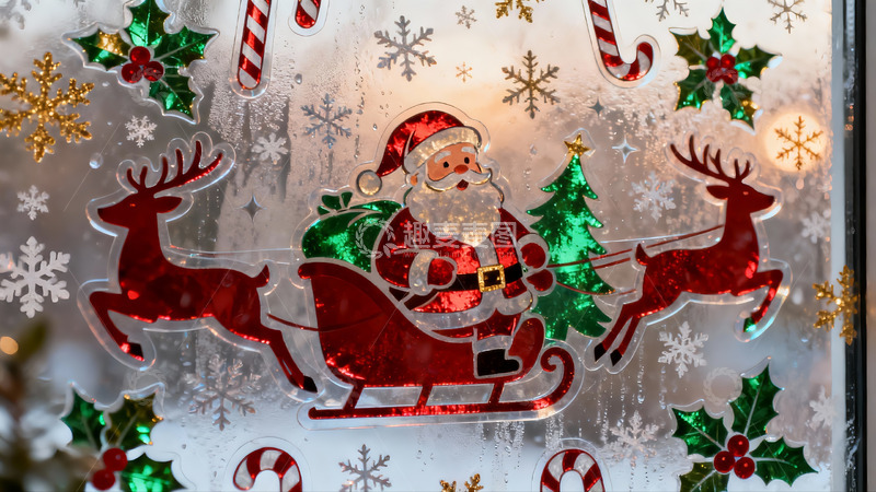 高清大图下载【趣麦麦图】圣诞窗贴装饰温馨节日氛围