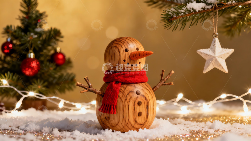 高清大图下载【趣麦麦图】圣诞木制雪人装饰场景