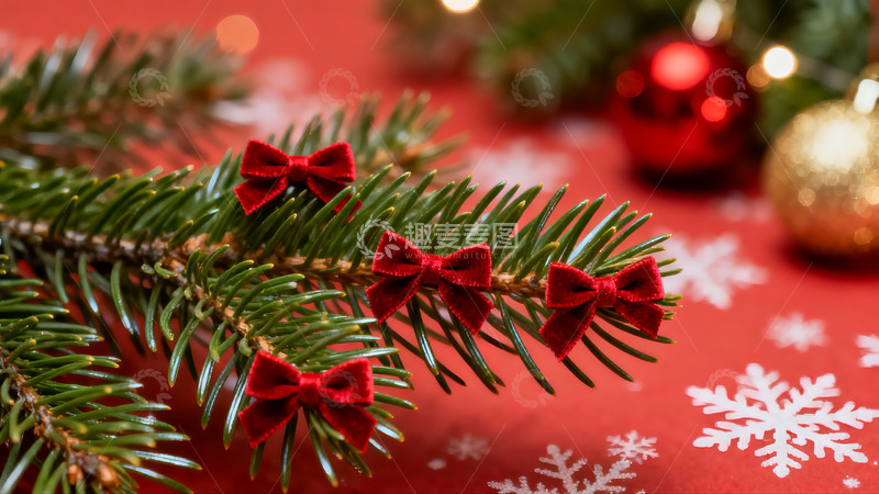 高清大图下载【趣麦麦图】圣诞松枝系红蝴蝶结