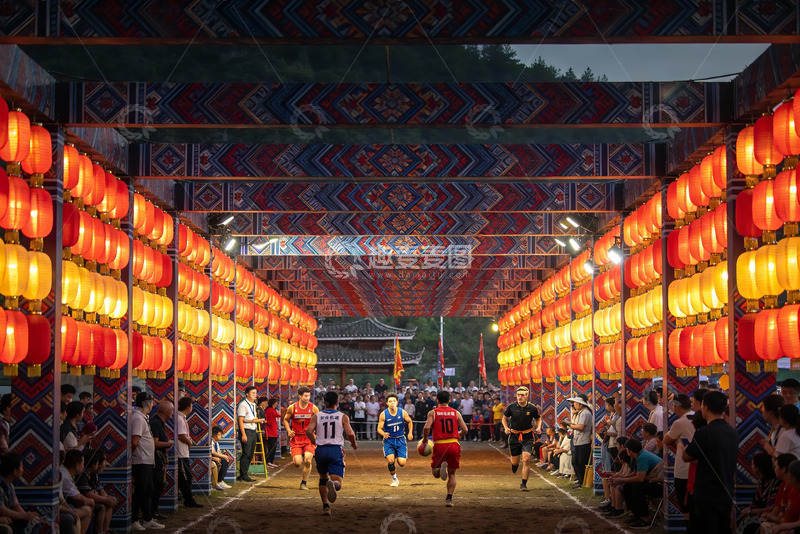 高清大图下载【趣麦麦图】灯笼装饰赛道上的跑步比赛