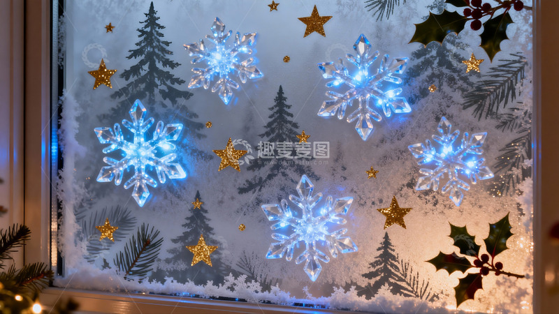 高清大图下载【趣麦麦图】圣诞窗贴灯光装饰