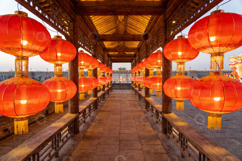 高清大图下载【趣麦麦图】古建筑长廊红灯笼
