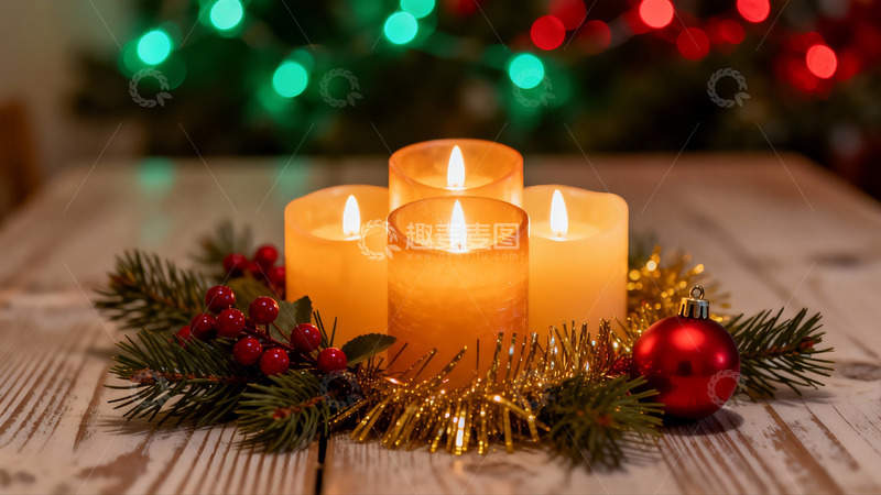 高清大图下载【趣麦麦图】圣诞烛光装饰温馨节日氛围