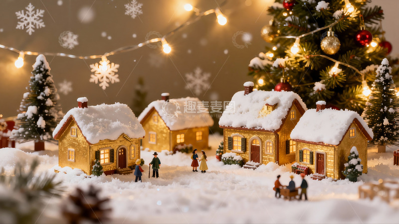 高清大图下载【趣麦麦图】圣诞雪景微缩模型场景