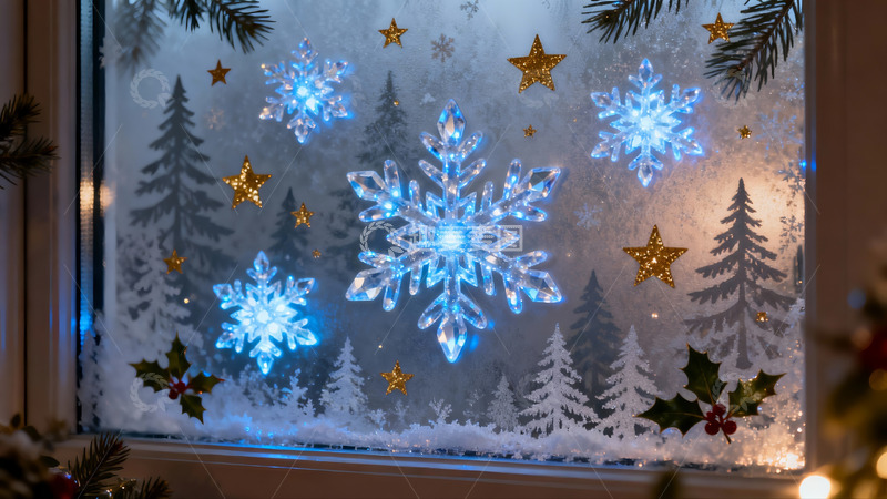 高清大图下载【趣麦麦图】圣诞窗贴装饰夜景