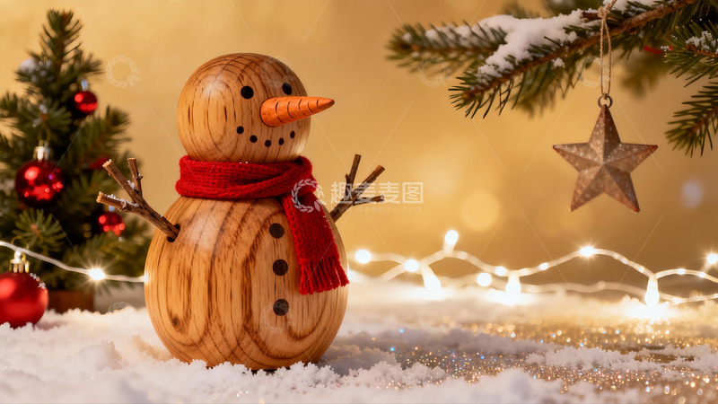 高清大图下载【趣麦麦图】木质雪人圣诞装饰场景