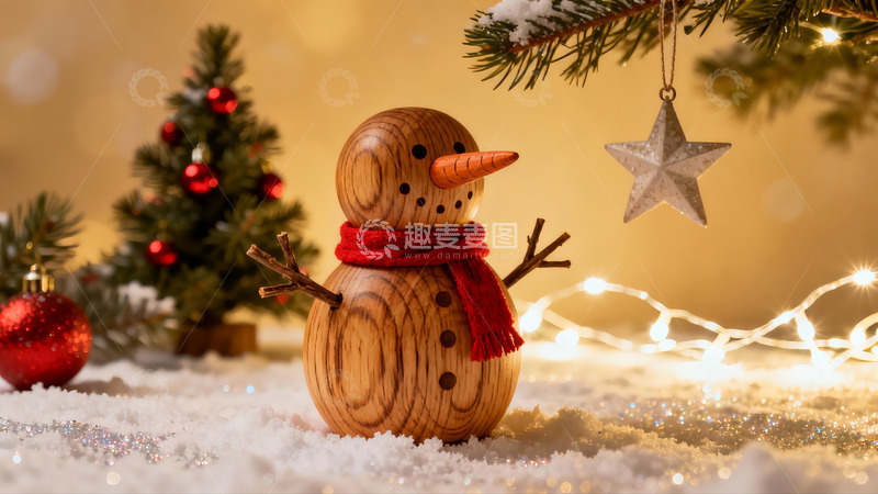 高清大图下载【趣麦麦图】圣诞木制雪人装饰场景
