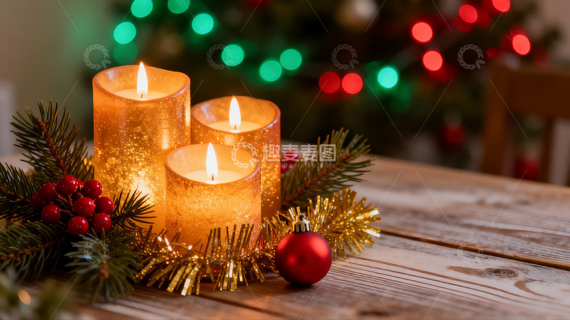 高清大图下载【趣麦麦图】圣诞烛光装饰温馨节日氛围