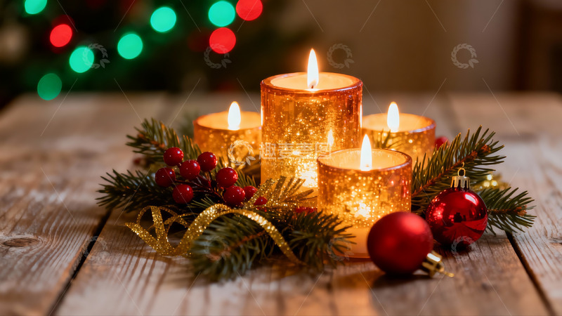 高清大图下载【趣麦麦图】圣诞烛光装饰温馨节日氛围