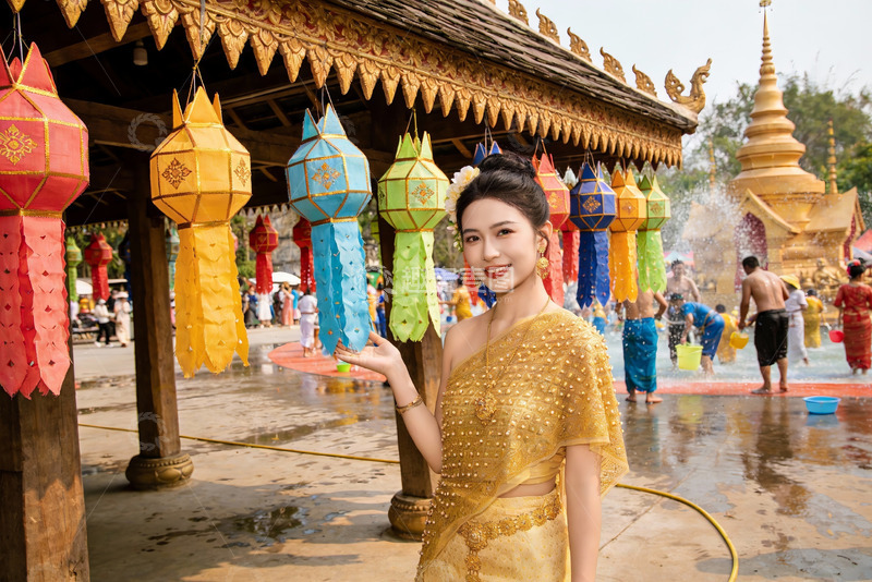 高清大图下载【趣麦麦图】身着传统服饰的女子在节庆活动中