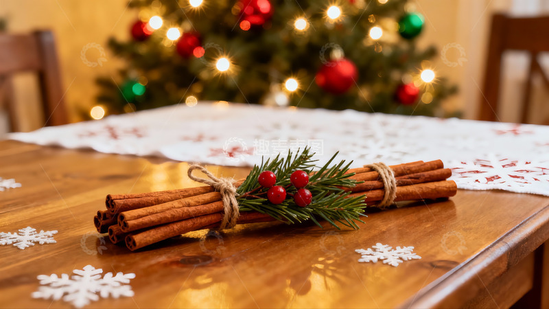 高清大图下载【趣麦麦图】圣诞餐桌装饰与背景树