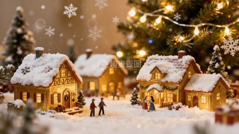 高清大图下载【趣麦麦图】圣诞雪景微缩模型温馨场景